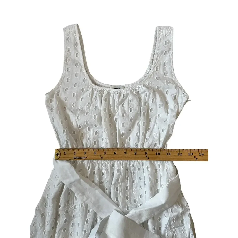 J.Crew Petite Old Money Minimalist White Eyelet Belted Midi Dress P0